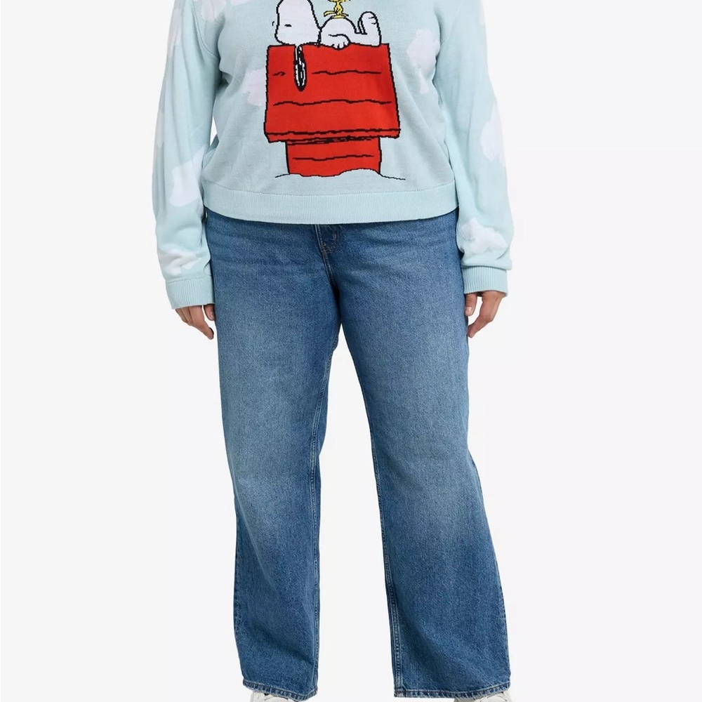 Peanuts Off-the-Shoulder Sweater - Light Blue and Red - Picture 3 of 8